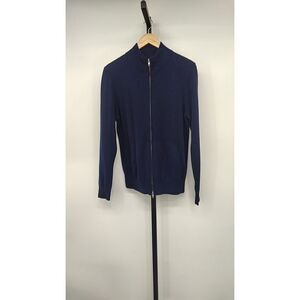 Quince Mongolian Cashmere Full Zip Sweater TRUE Navy Sleeved Top M